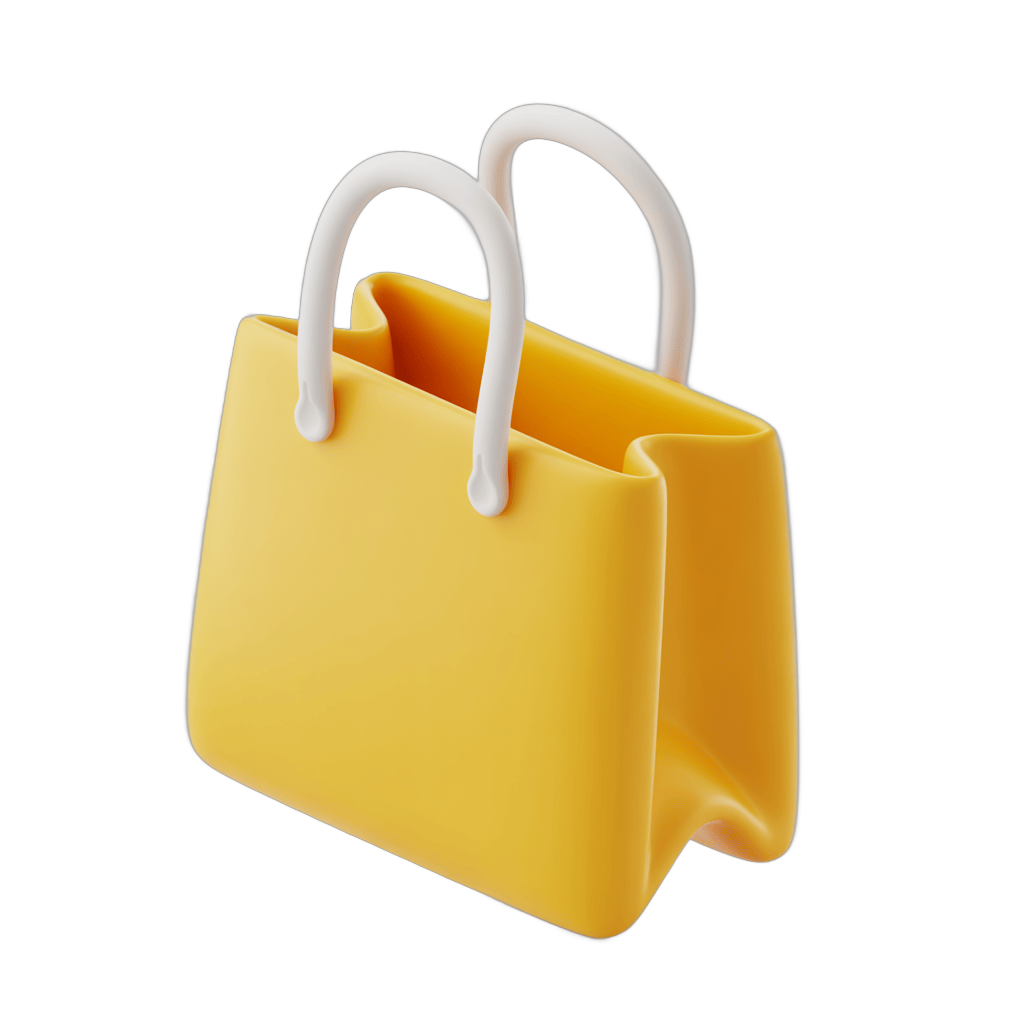 Bright yellow shopping bag with handles isolated clipart for ecommerce and retail marketing designs PNG - transparent background