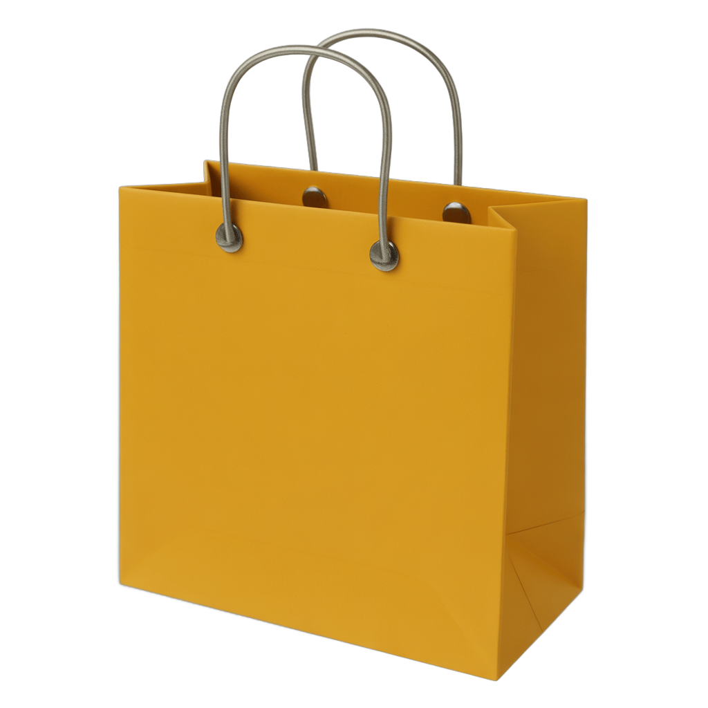 Bright yellow shopping bag with handles isolated clipart for ecommerce and retail marketing designs PNG - transparent background