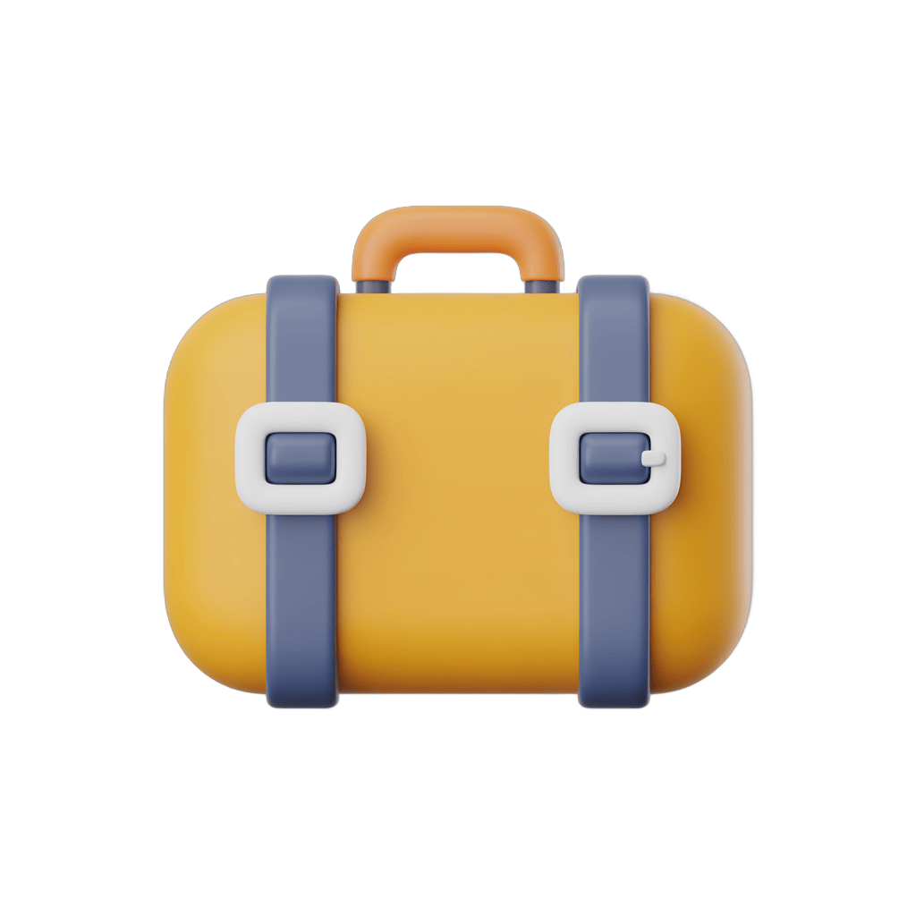 Bright yellow suitcase with gray straps isolated clipart for travel and vacation graphics PNG - transparent background