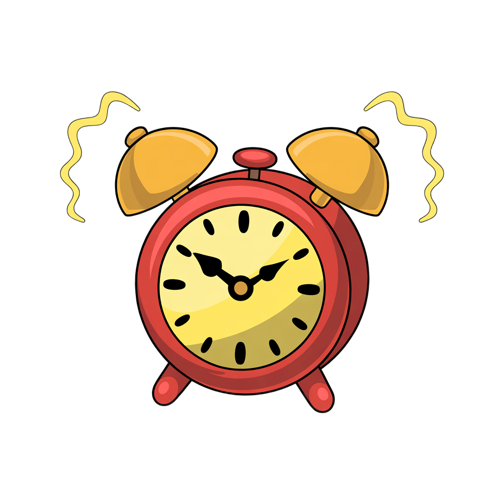 Cartoon alarm clock with bells ringing isolated transparent background clipart graphic element PNG - transparent background