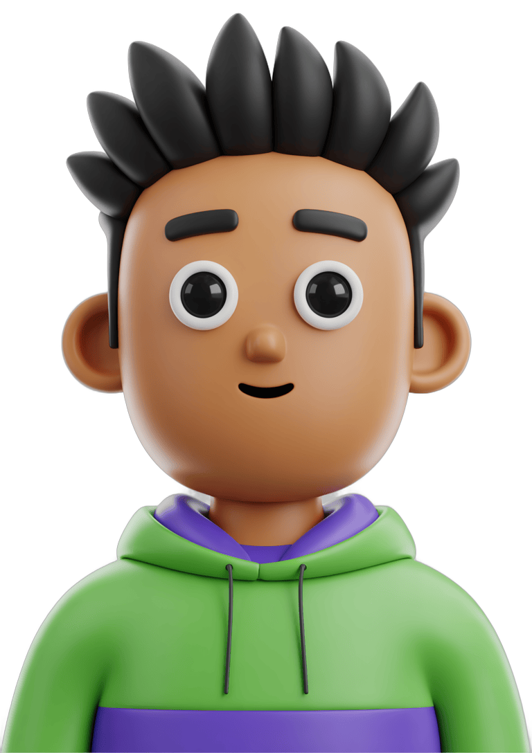 Cartoon boy character with spiky hair wearing green hoodie for children illustrations and branding PNG - transparent background