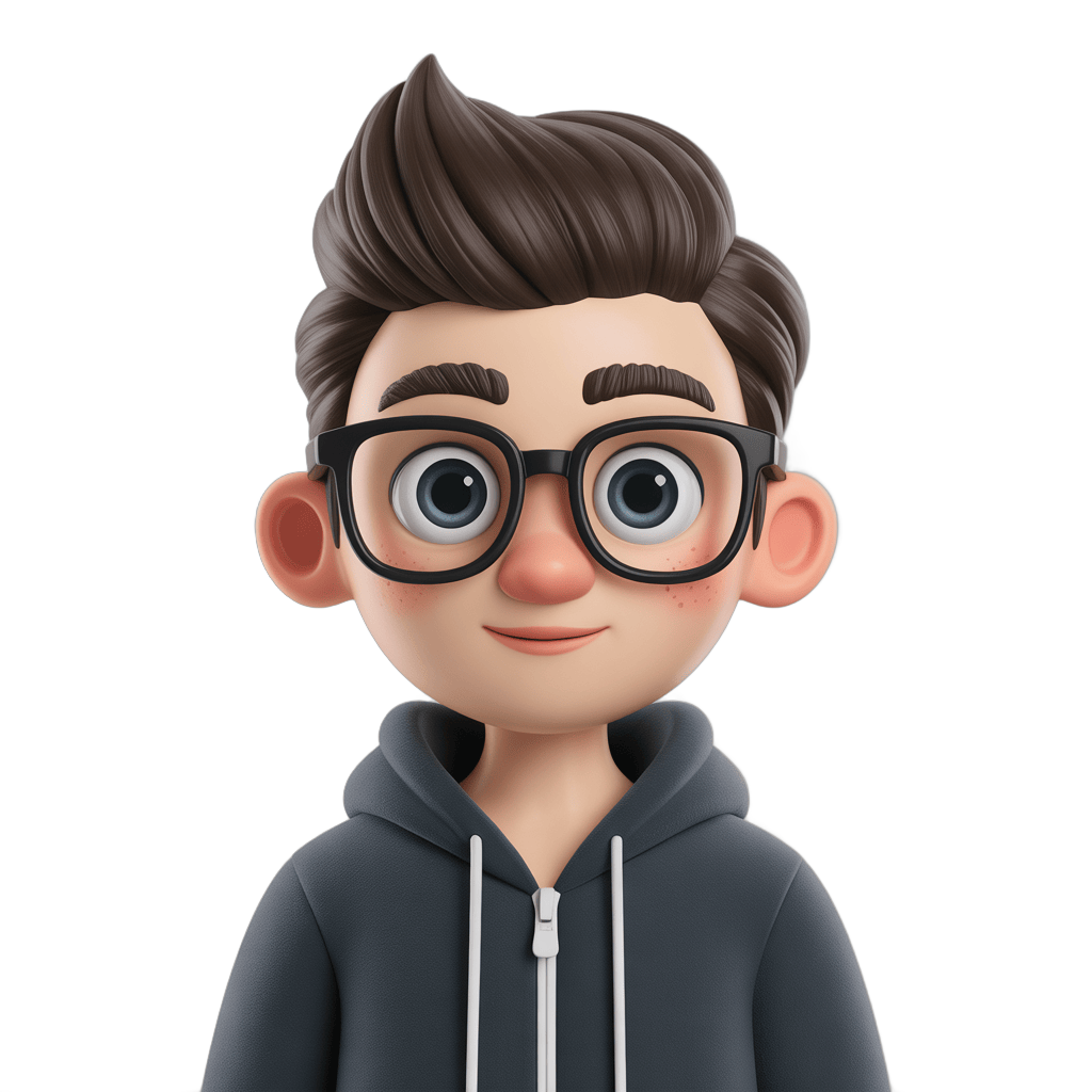 Cartoon boy with glasses wearing hoodie for digital illustrations and presentations PNG - transparent background