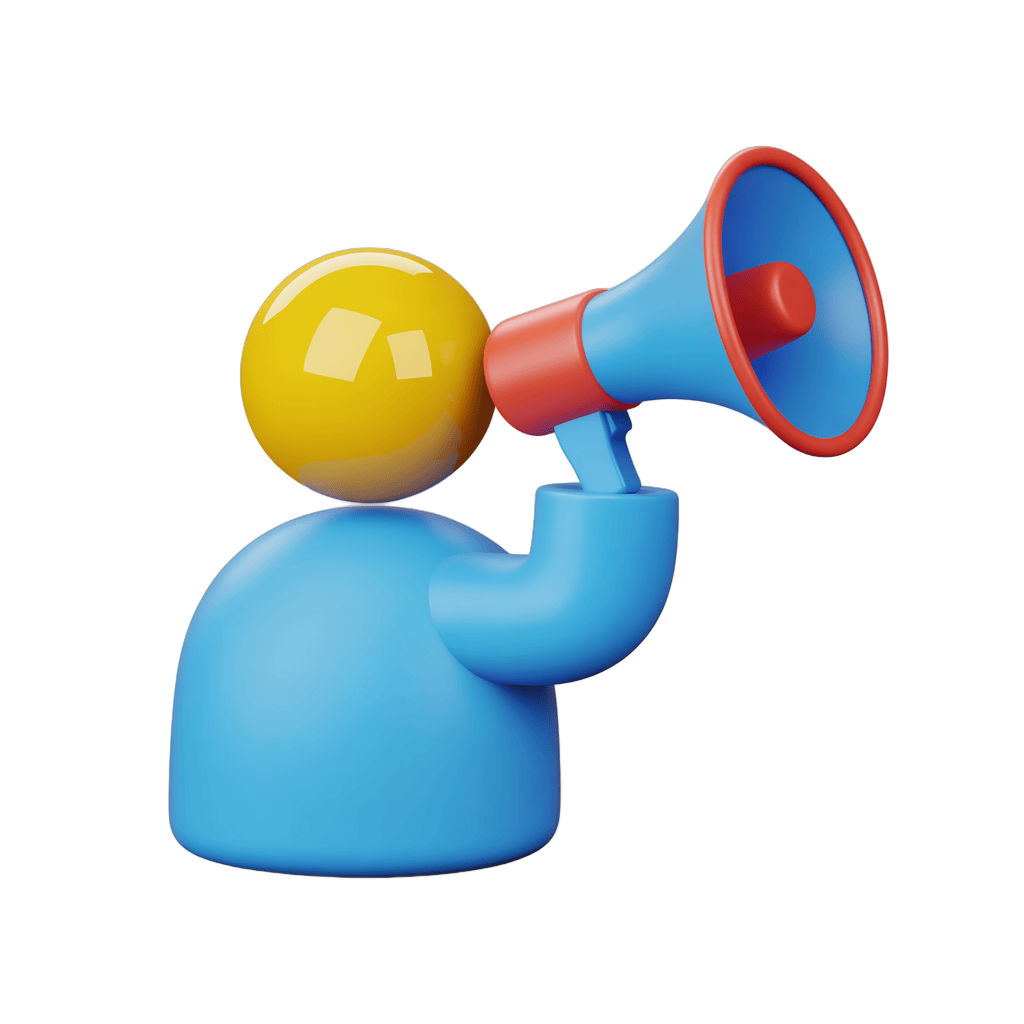 Cartoon character holding megaphone for announcements and presentations PNG - transparent background