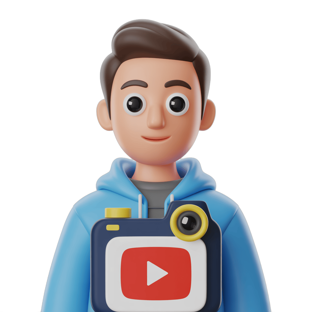 Cartoon character with youtube logo camera for social media content creators and influencers PNG - transparent background