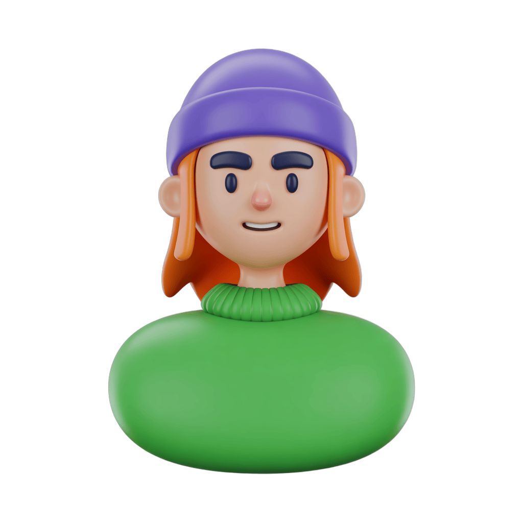 Cartoon girl wearing purple beanie and green sweater isolated clipart for digital illustrations PNG - transparent background
