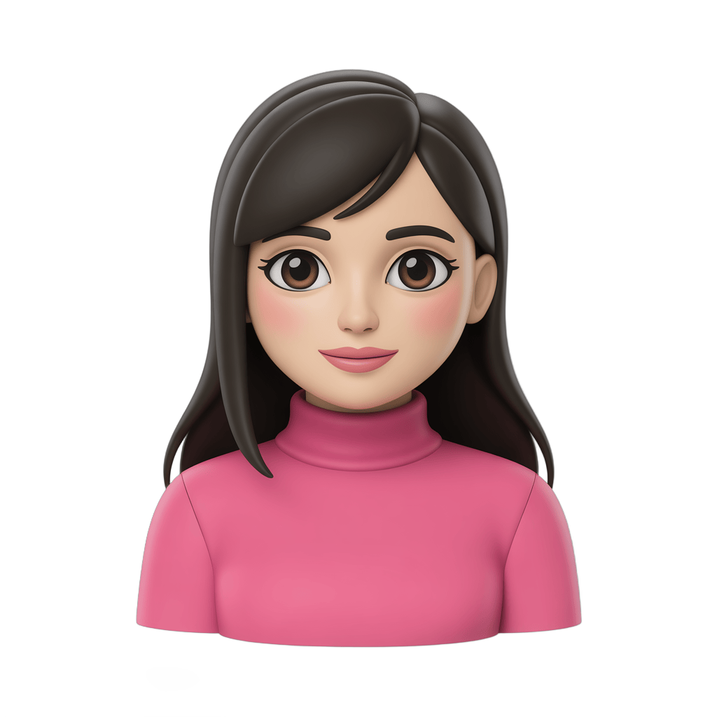 Cartoon woman with long black hair in pink turtleneck isolated transparent background clipart PNG - transparent background