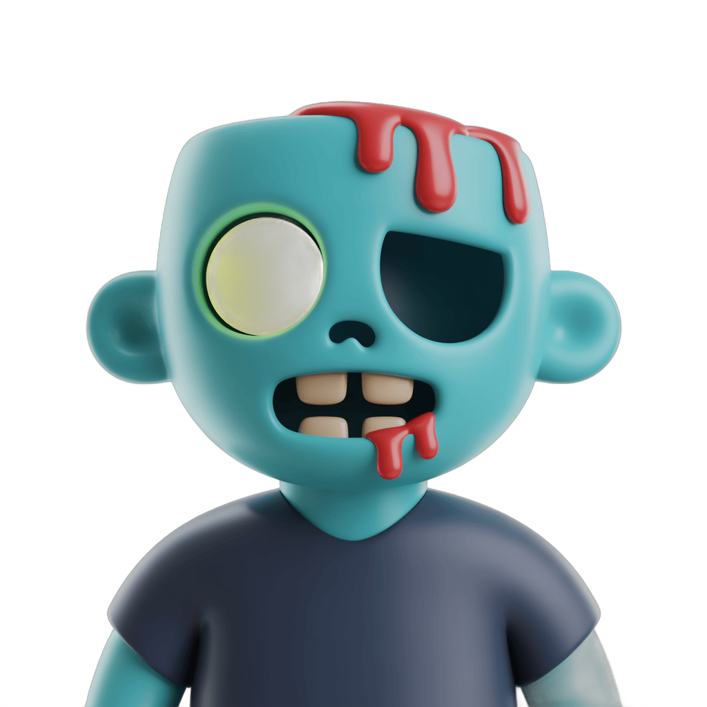 Cartoon zombie child character with blood effects for horror game or Halloween decoration PNG - transparent background