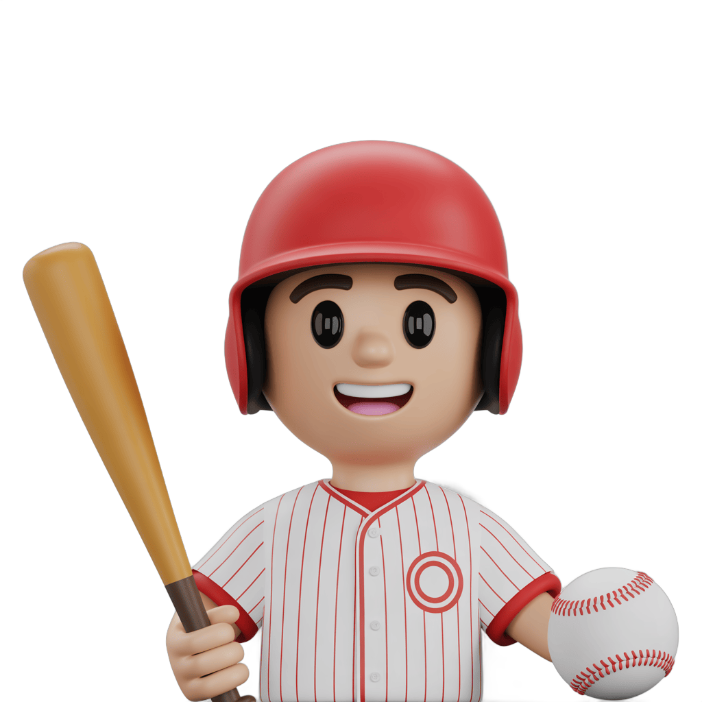 Cartoony baseball player holding bat and ball for sports illustrations and designs PNG - transparent background