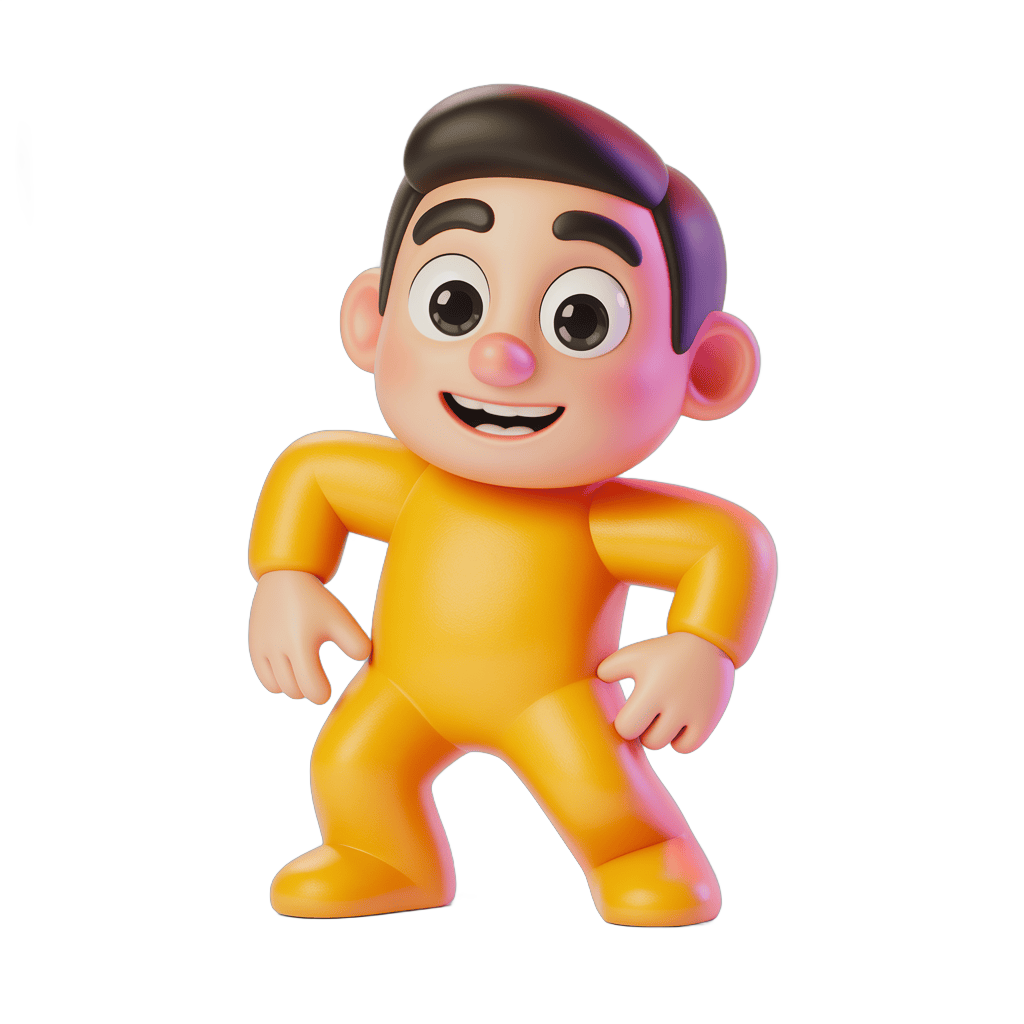 Cheerful cartoon boy character in yellow outfit standing confidently for children illustrations PNG - transparent background
