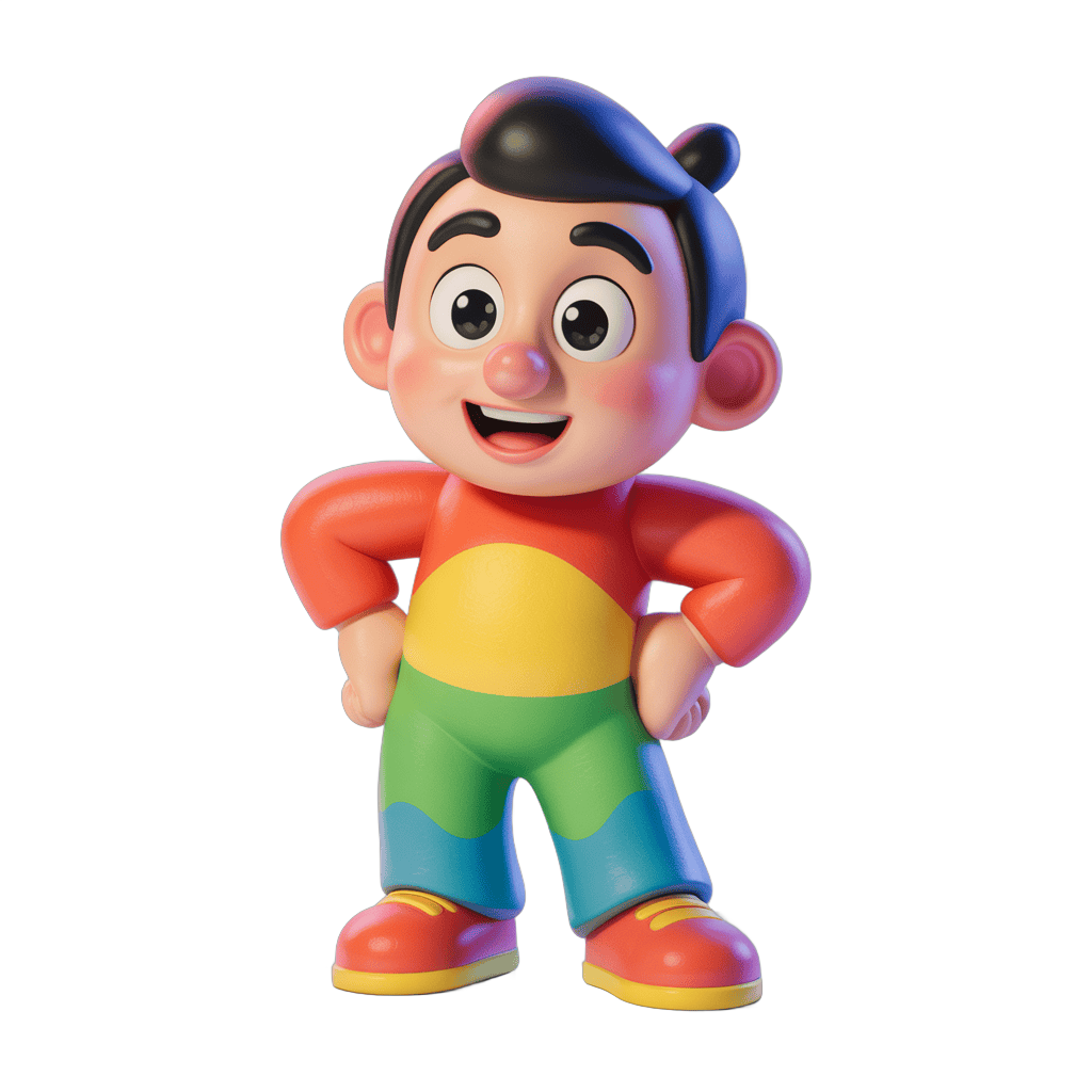 Cheerful cartoon boy character with hands on hips for children illustrations and designs PNG - transparent background