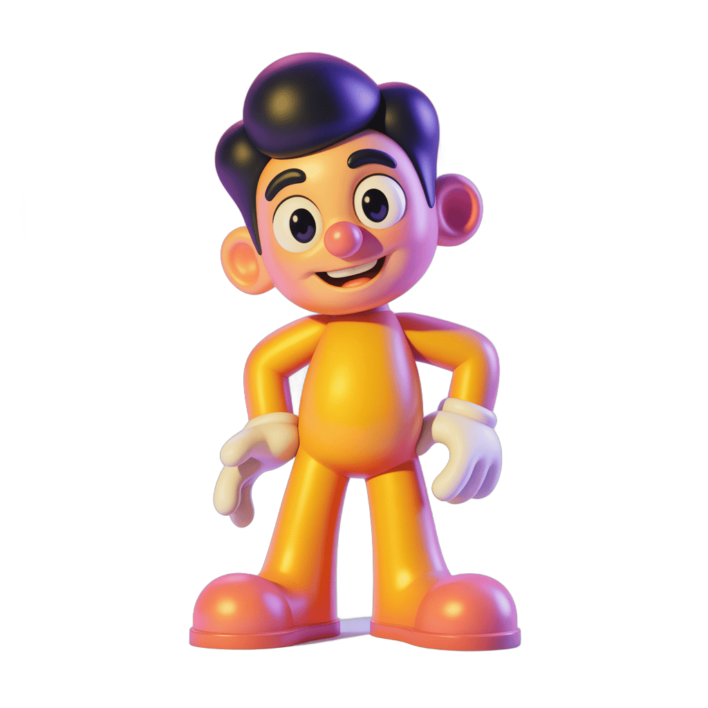 Cheerful cartoon character standing with hands on hips isolated clipart PNG - transparent background