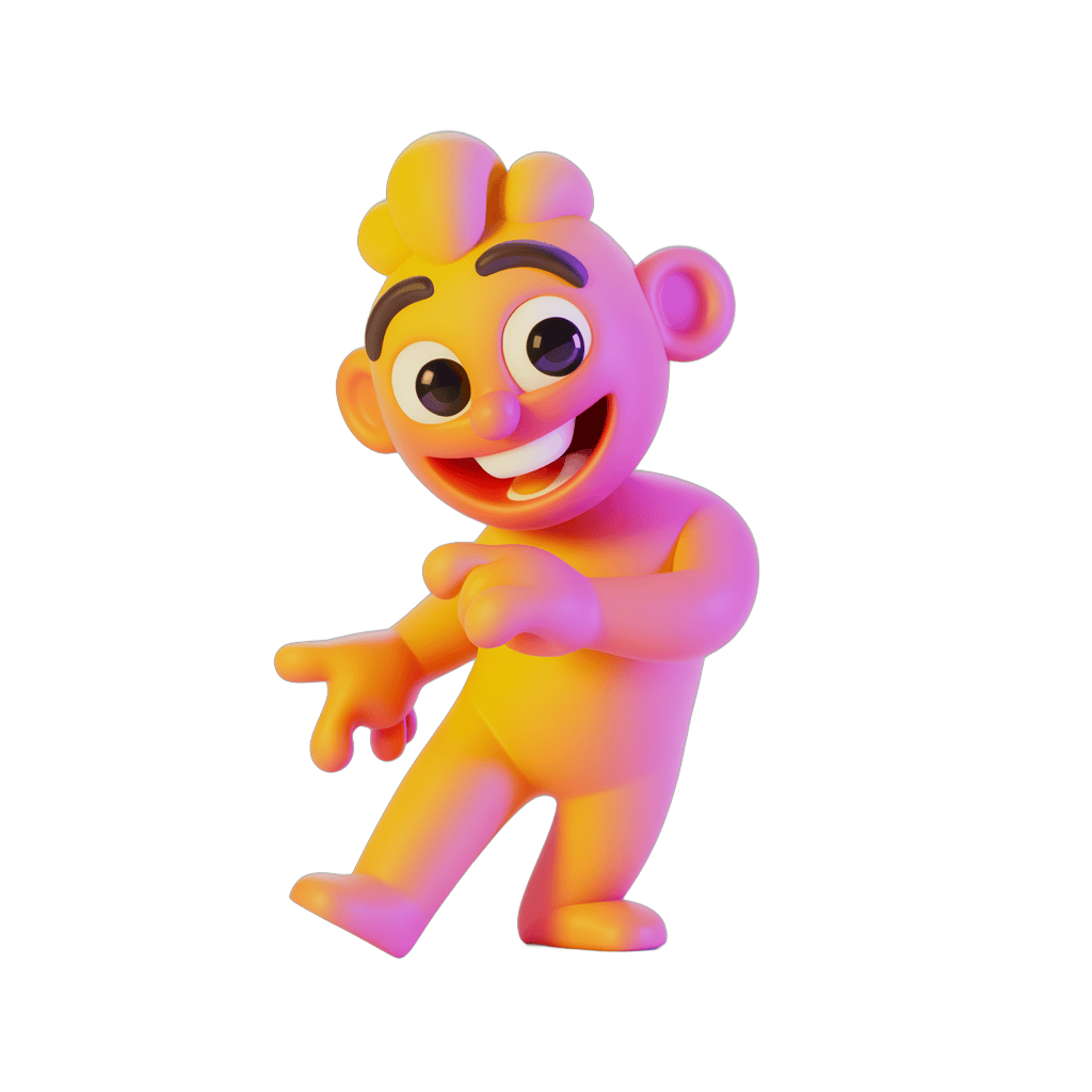 Cheerful cartoon character waving in vibrant 3d style for presentations and social media PNG - transparent background