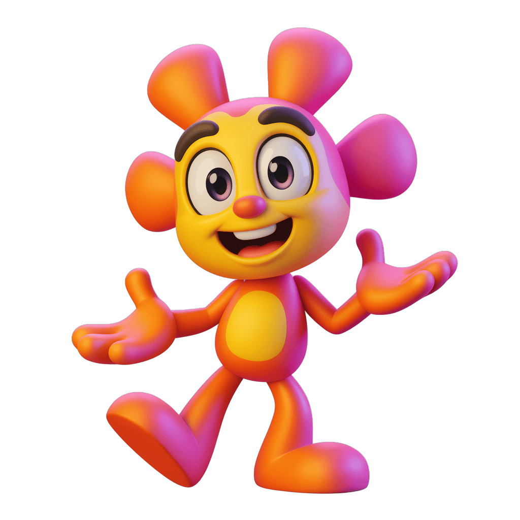 Cheerful cartoon character with antennae waving in vibrant colors for digital projects PNG - transparent background
