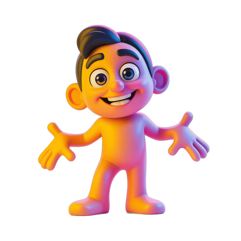 Cheerful cartoon character with arms outstretched for presentations and marketing designs PNG - transparent background