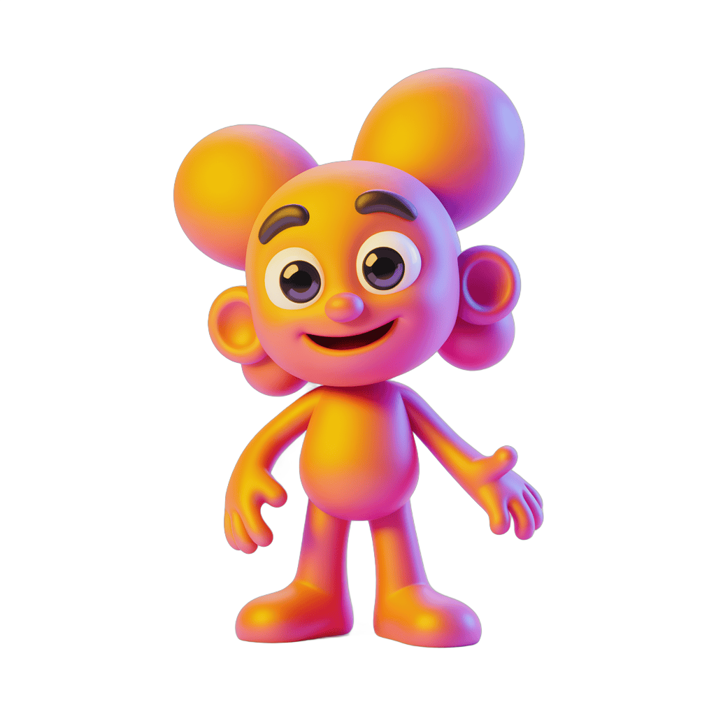 Cheerful cartoon character with big ears waving in 3d isolated clipart PNG - transparent background