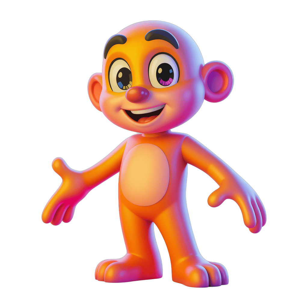 Cheerful cartoon monkey character waving arms for animated projects and illustrations PNG - transparent background