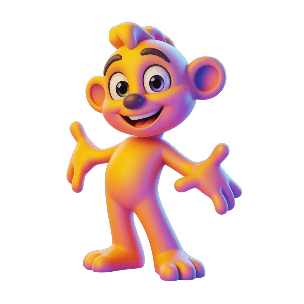 Cheerful cartoon monkey character waving arms in 3d style for presentations and graphics PNG - transparent background