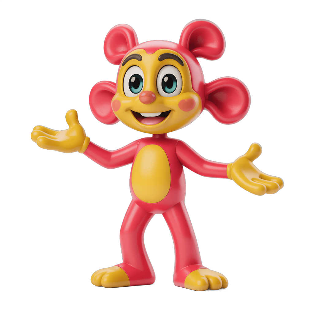 Cheerful cartoon monkey character with big ears waving arms for kids illustrations and animations PNG - transparent background