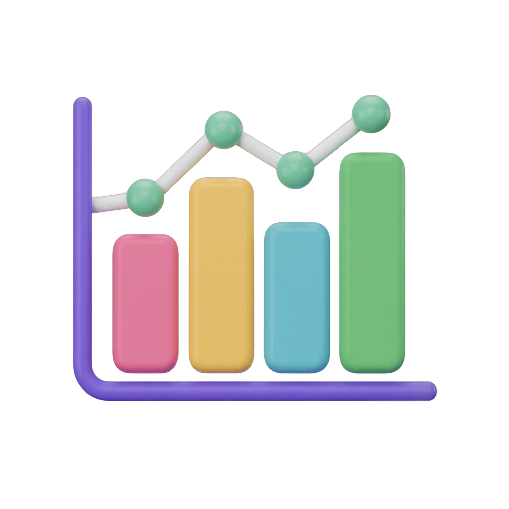 Colorful 3d bar chart with upward trend line for business growth presentations and reports PNG - transparent background