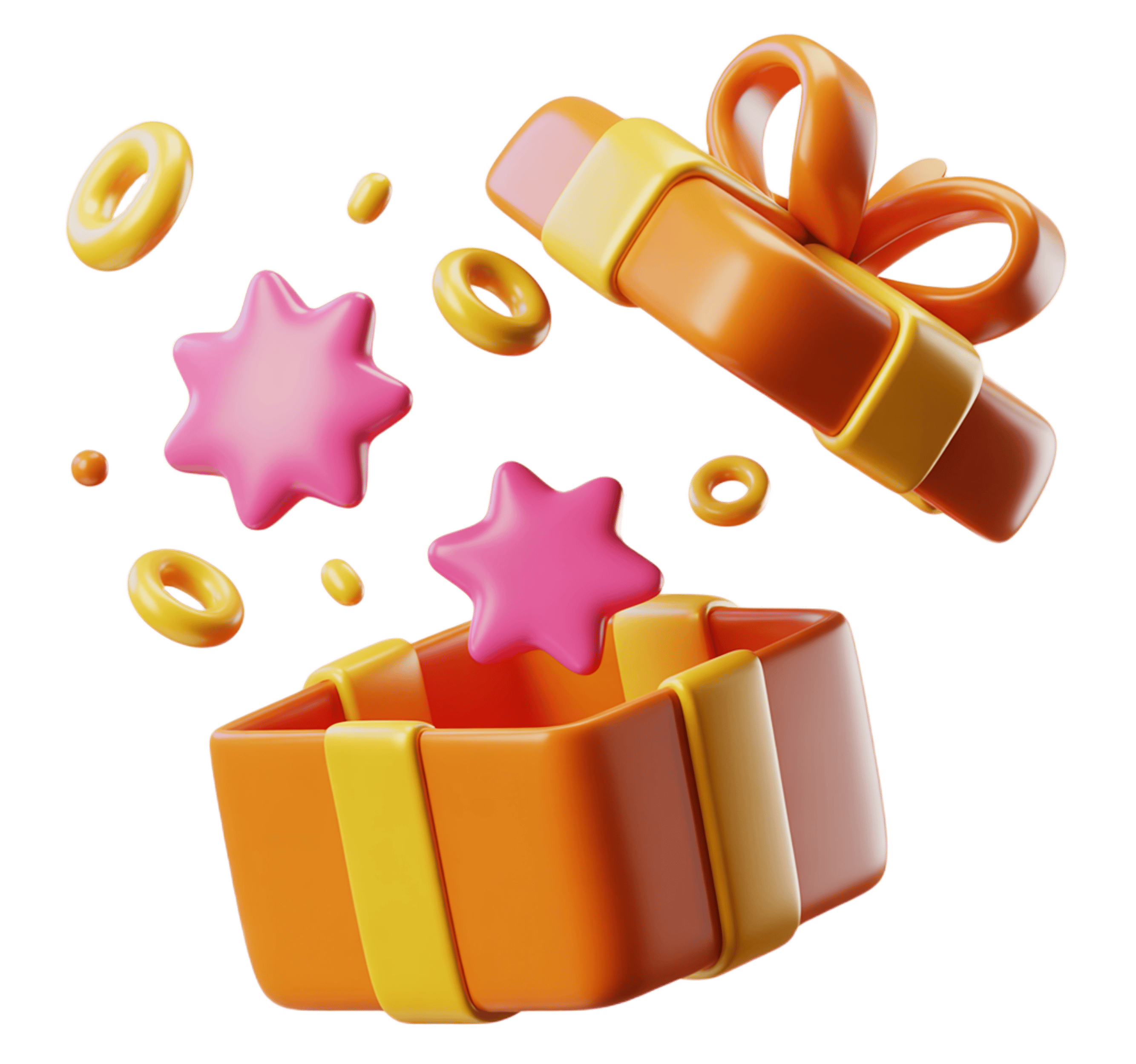 Colorful 3d gift box with candy stars and bow for holiday celebration party decoration PNG - transparent background