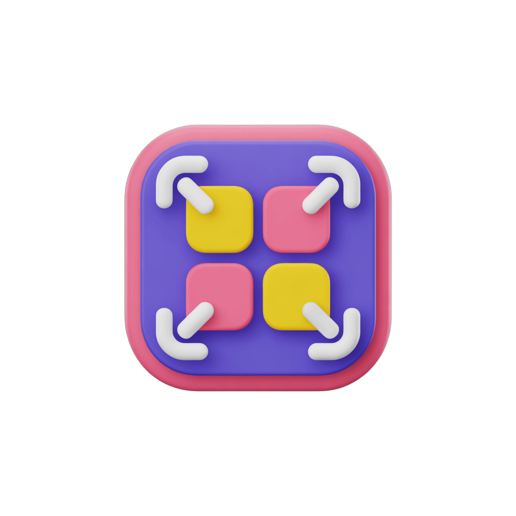 Colorful abstract puzzle game button with directional arrows for app interface design PNG - transparent background