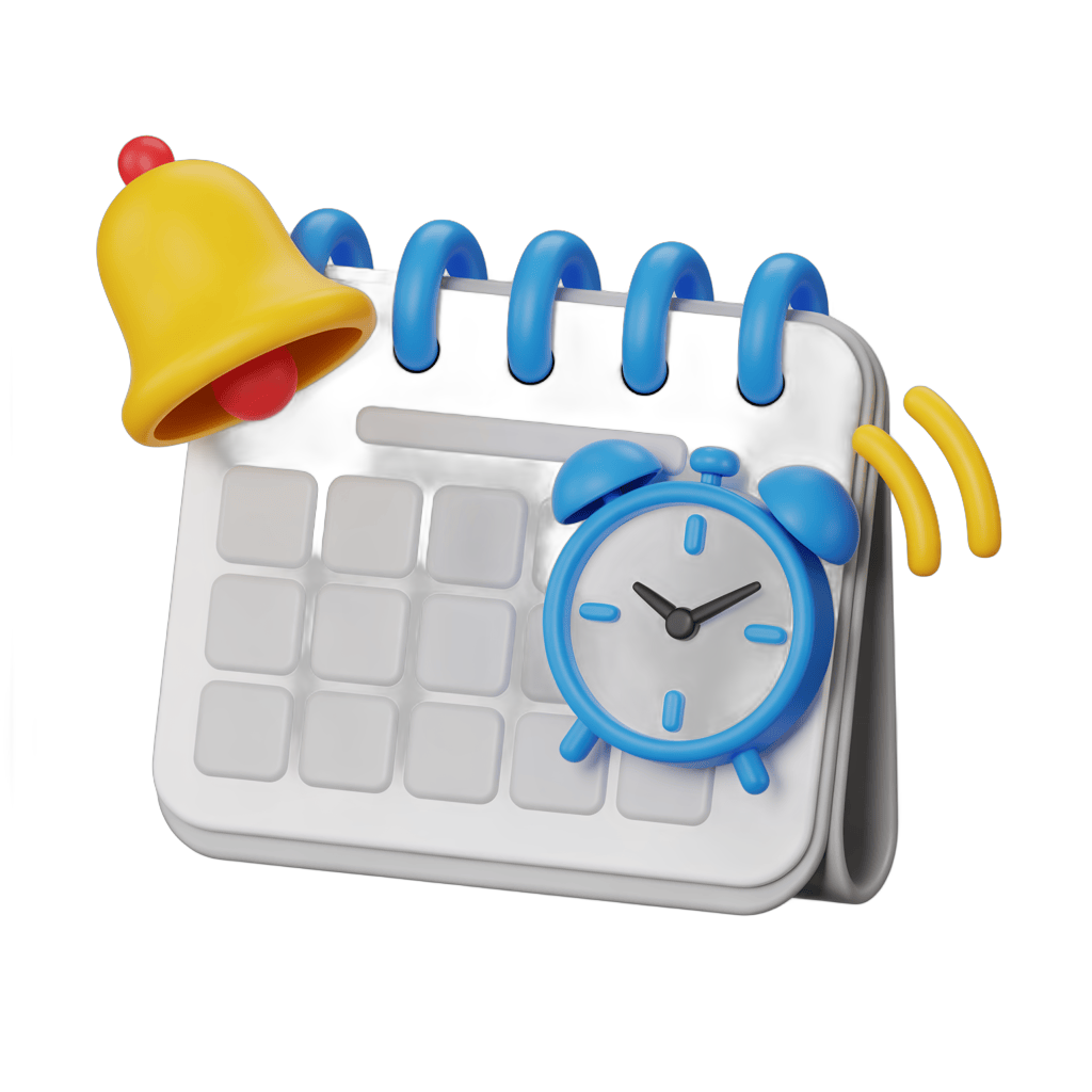 Colorful alarm clock calendar clipart with bell for reminders and time management graphics PNG - transparent background