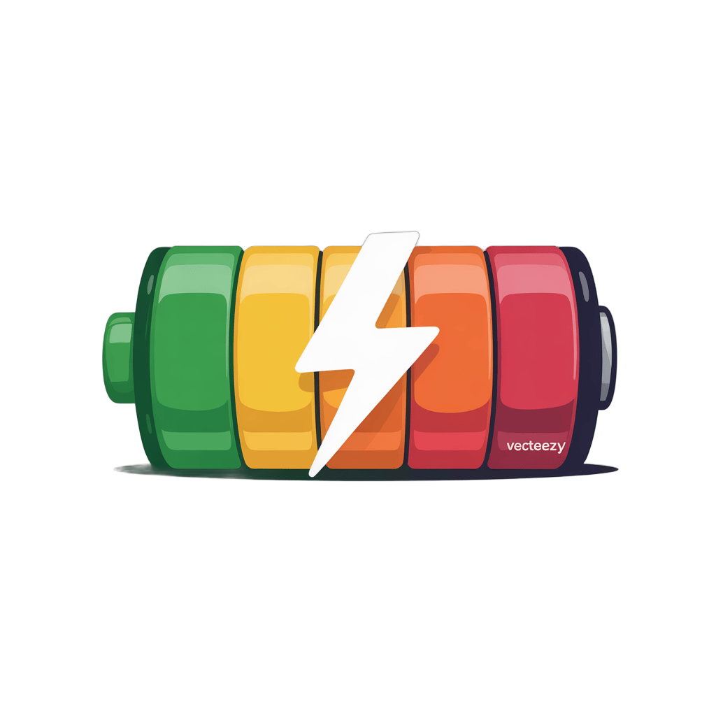 Colorful battery with lightning bolt symbol for energy efficiency and power concepts PNG - transparent background