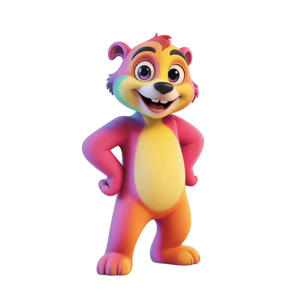 Colorful cartoon bear character standing confidently for children illustrations and branding PNG - transparent background