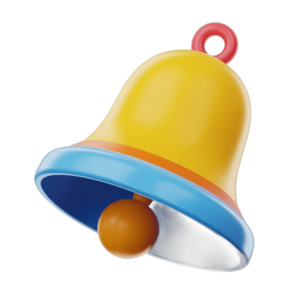 Colorful cartoon bell graphic element for notifications alerts and holiday decorations PNG - transparent background