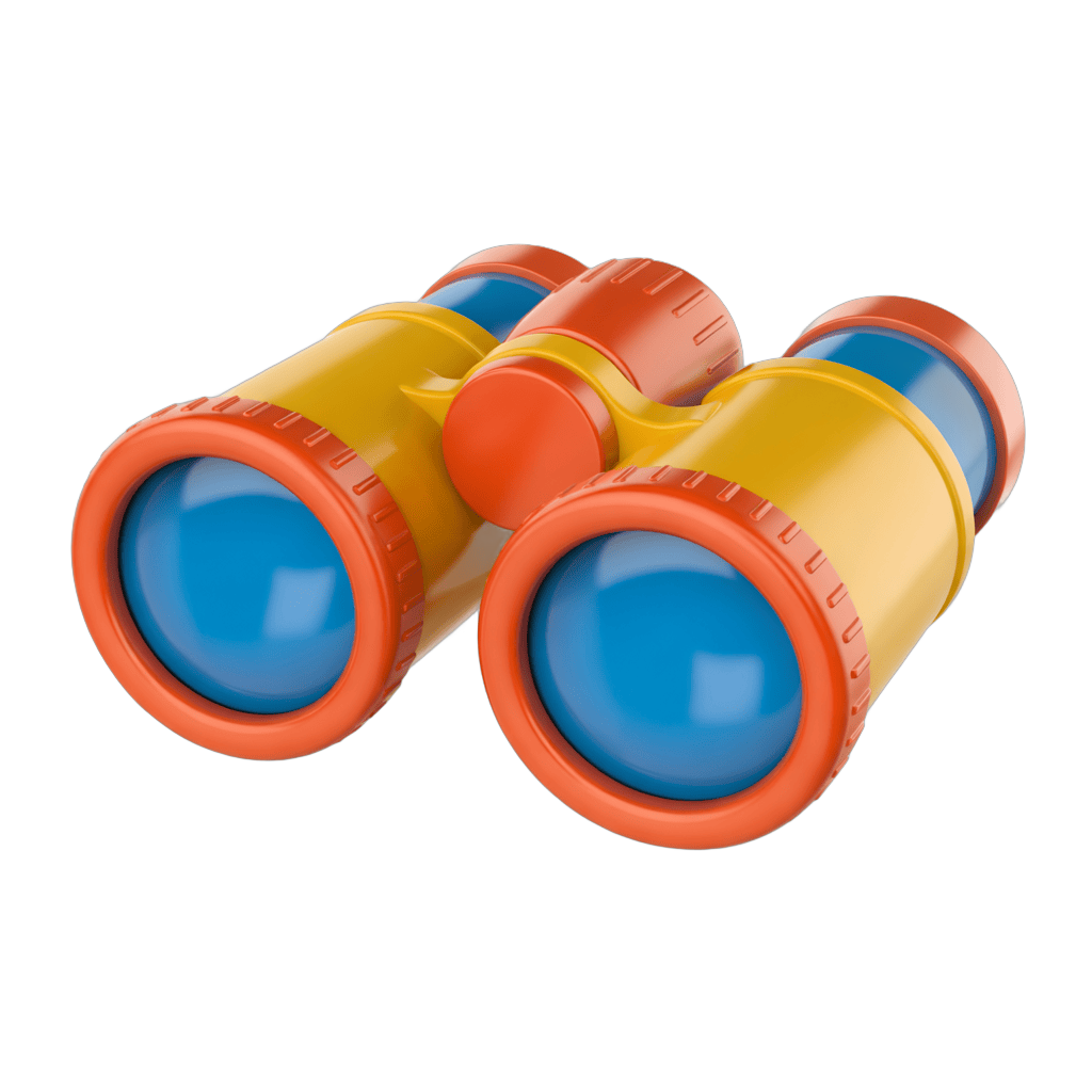 Colorful cartoon binoculars clipart for kids educational materials and travel posters PNG - transparent background