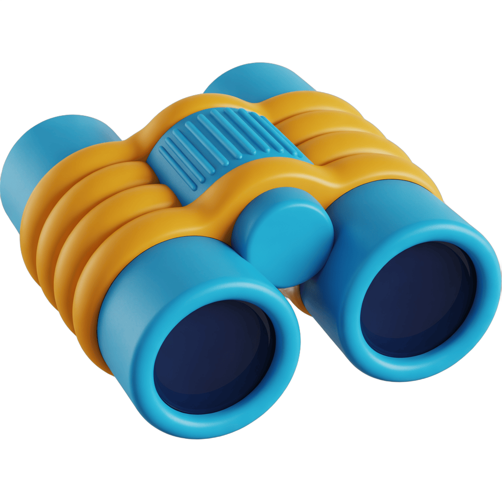 Colorful cartoon binoculars clipart for travel adventure and exploration marketing materials PNG - transparent background