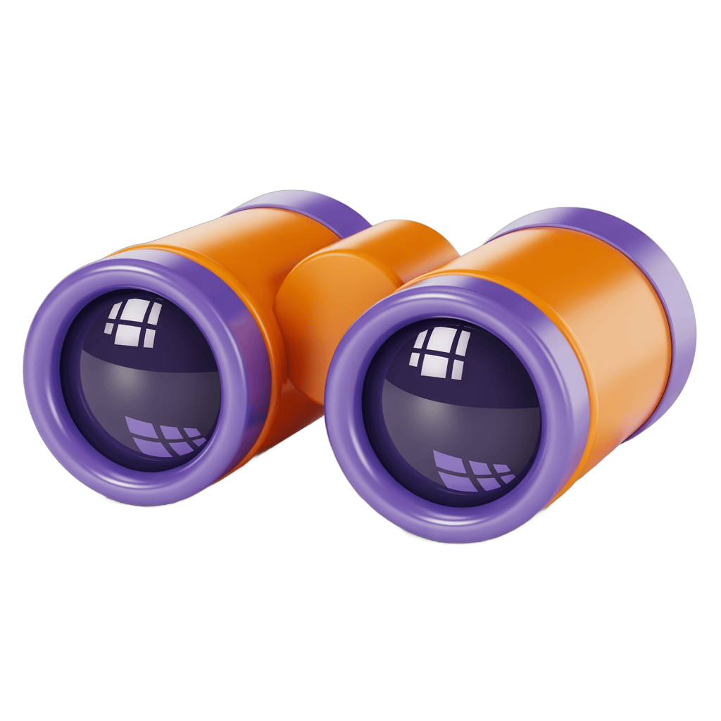 Colorful cartoon binoculars clipart for travel adventure and exploration marketing materials PNG - transparent background