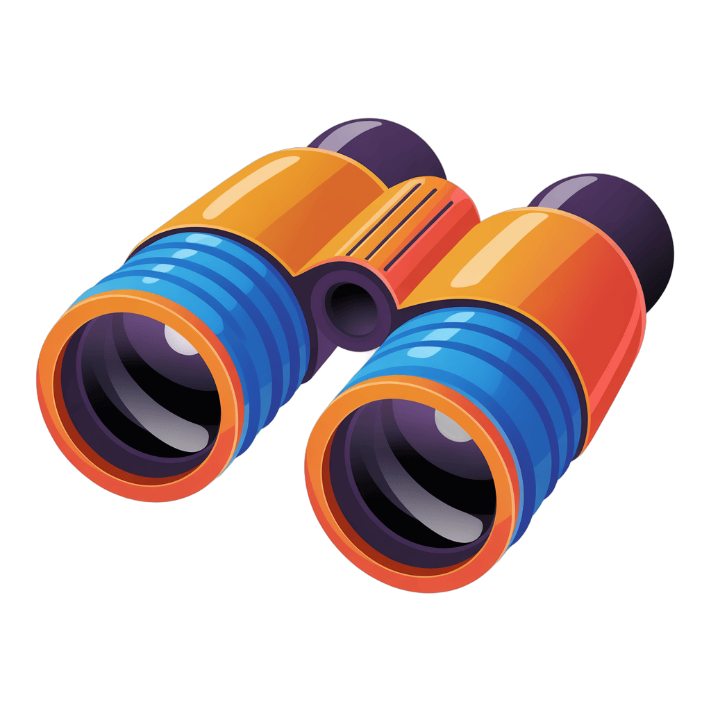 Colorful cartoon binoculars graphic for travel adventure and exploration marketing materials PNG - transparent background