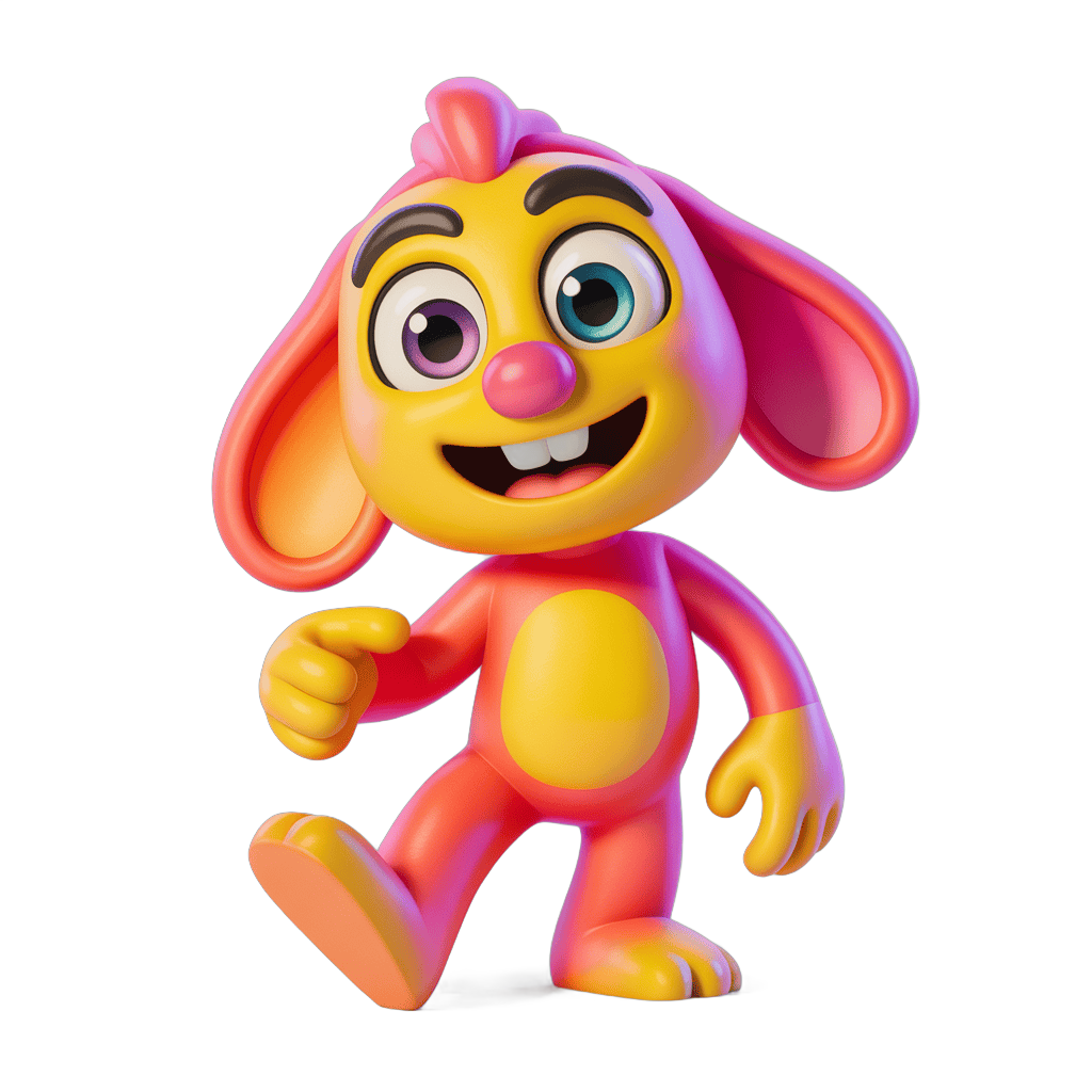 Colorful cartoon bunny character walking cheerfully isolated transparent background PNG - transparent background