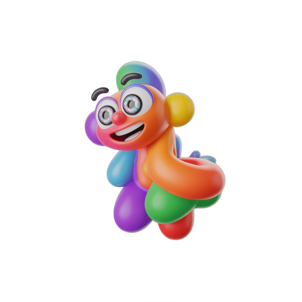 Colorful cartoon character dancing with rainbow arms for kids party decorations PNG - transparent background