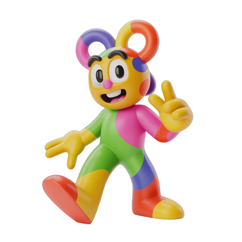Colorful cartoon character making peace sign for kids educational content PNG - transparent background