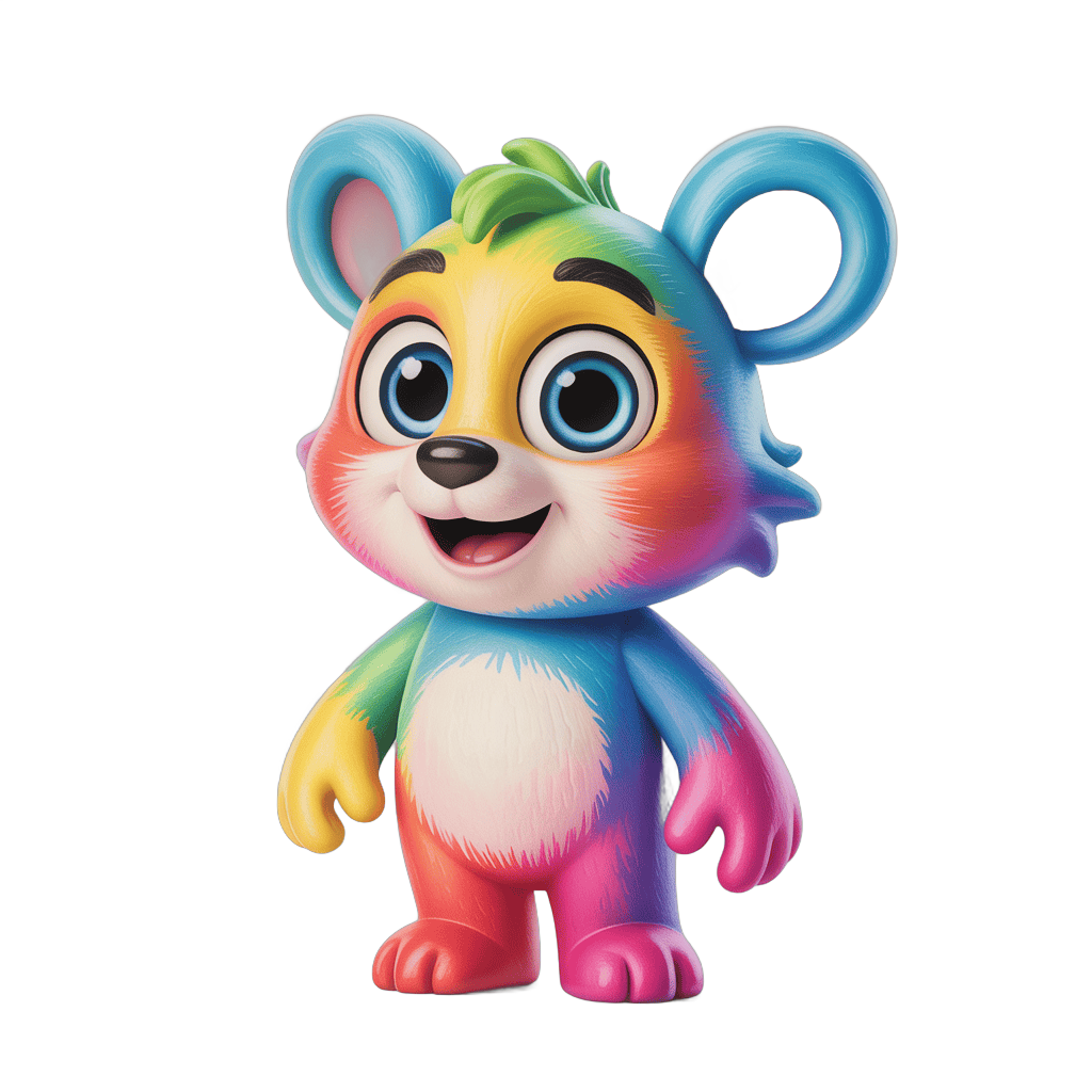 Colorful cartoon character plush toy standing isolated transparent background PNG - transparent background