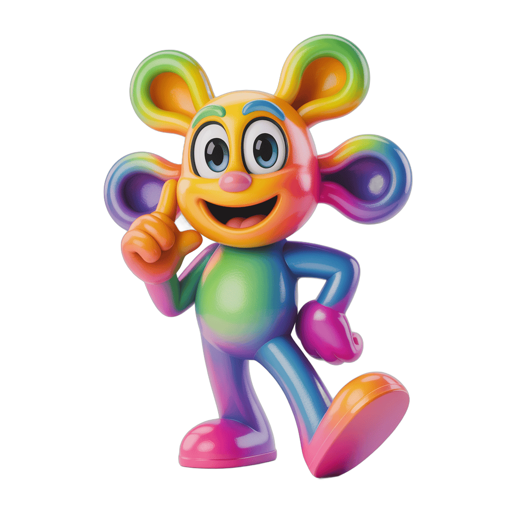 Colorful cartoon character running with rainbow ears for kids party decorations PNG - transparent background