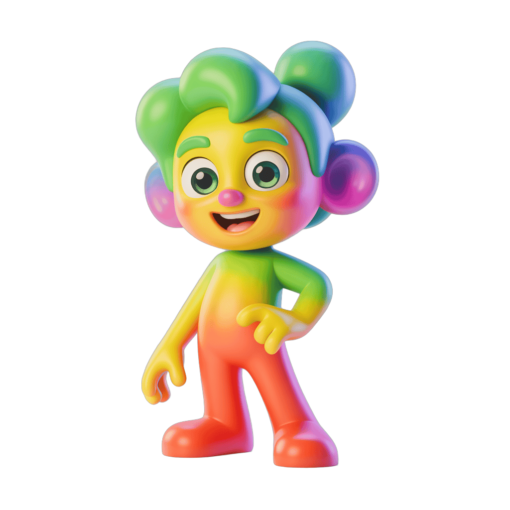 Colorful cartoon character standing with arms open for cheerful children content PNG - transparent background