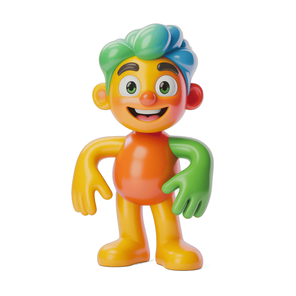 Colorful cartoon character standing with arms open for cheerful design projects PNG - transparent background