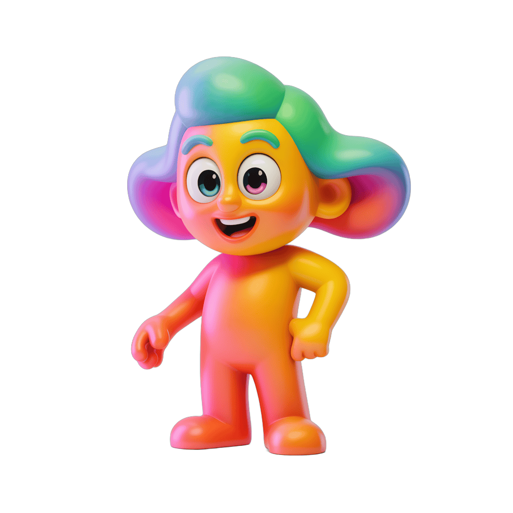 Colorful cartoon character standing with arms outstretched for children illustrations PNG - transparent background