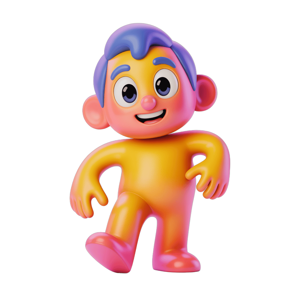 Colorful cartoon character toy figure standing isolated transparent background PNG - transparent background