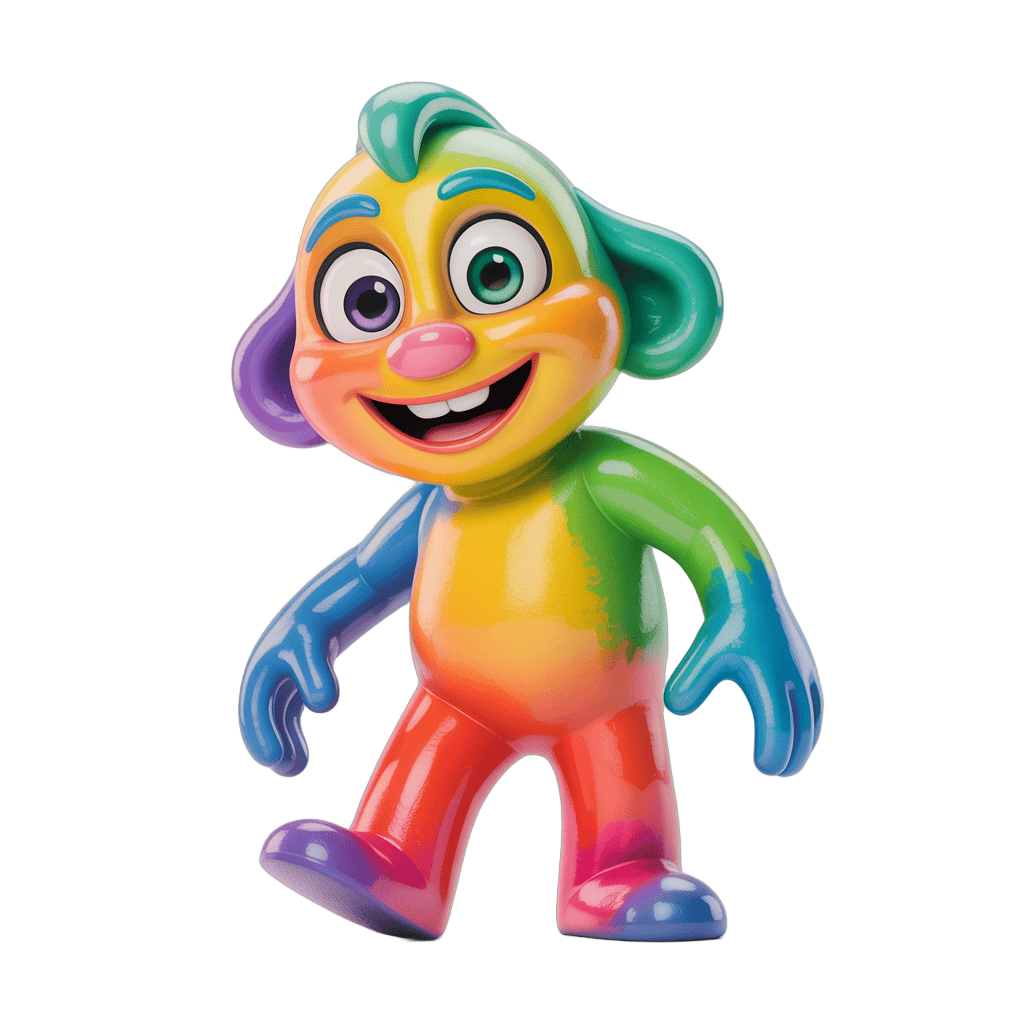 Colorful cartoon character toy figure standing isolated transparent background PNG - transparent background