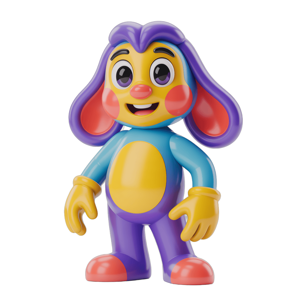 Colorful cartoon character toy figure with big ears standing isolated transparent background PNG - transparent background