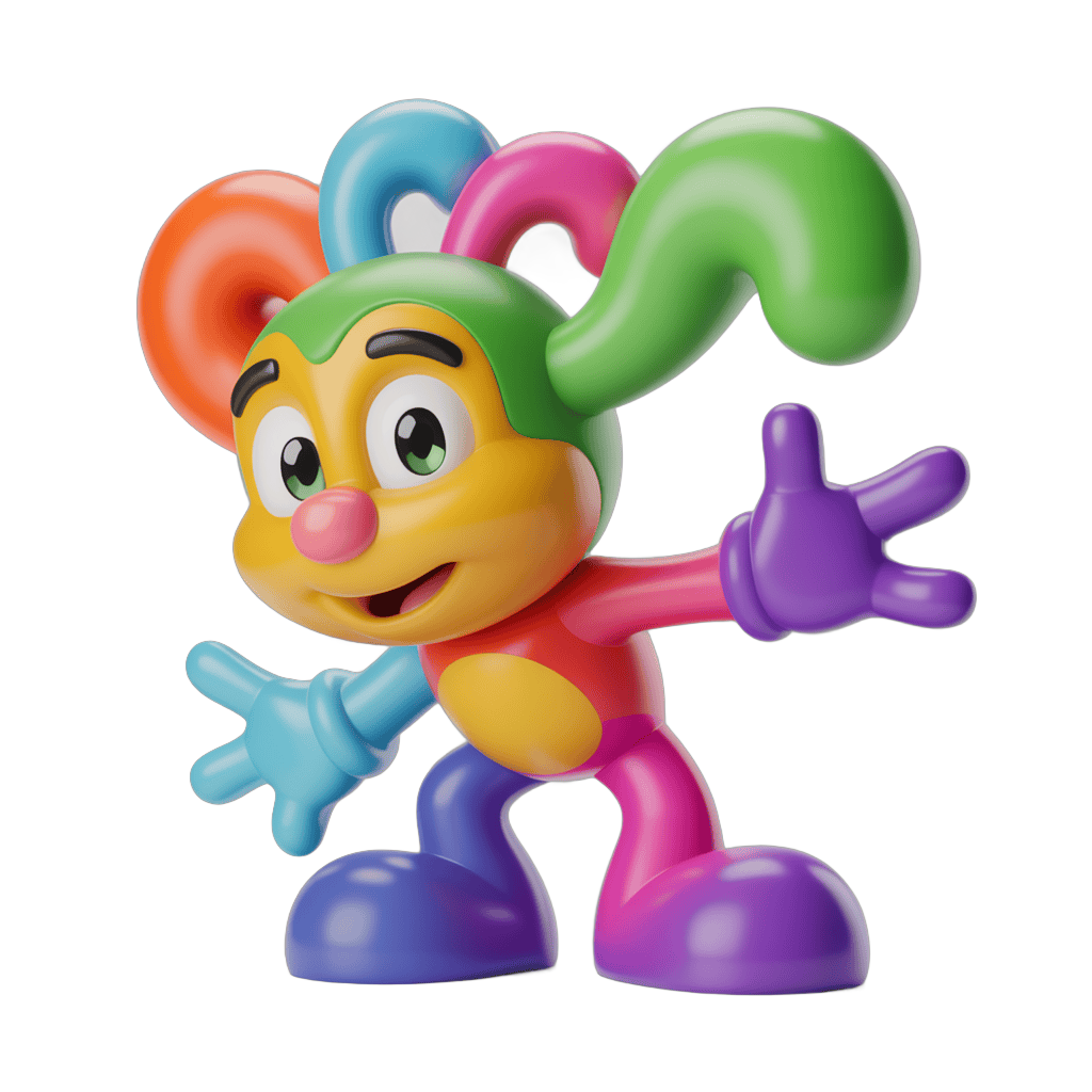 Colorful cartoon character toy with curly antennae waving arms cheerfully PNG - transparent background