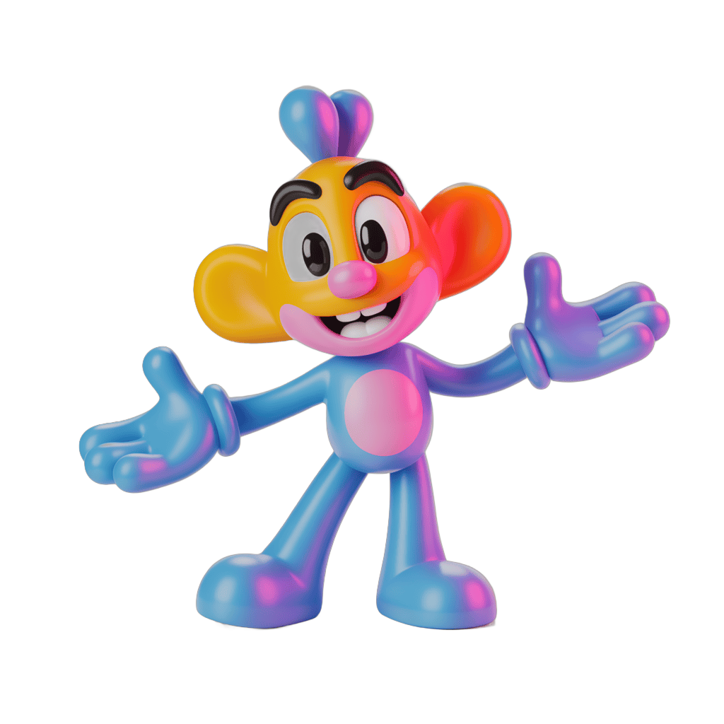 Colorful cartoon character waving arms in cheerful 3d style for kids content and animations PNG - transparent background