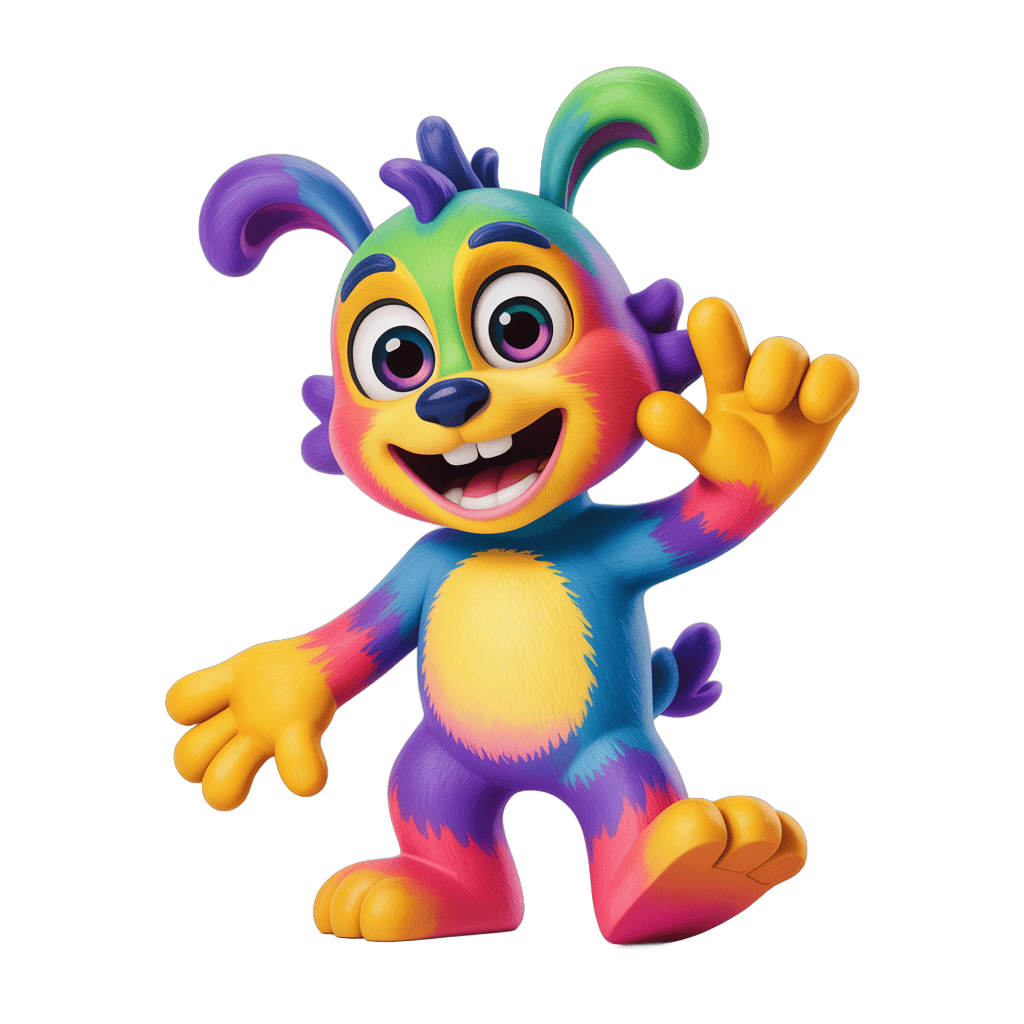 Colorful cartoon character waving cheerfully for vibrant illustrations and designs PNG - transparent background