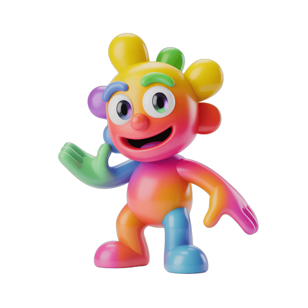 Colorful cartoon character waving for children's educational content and playful graphics PNG - transparent background