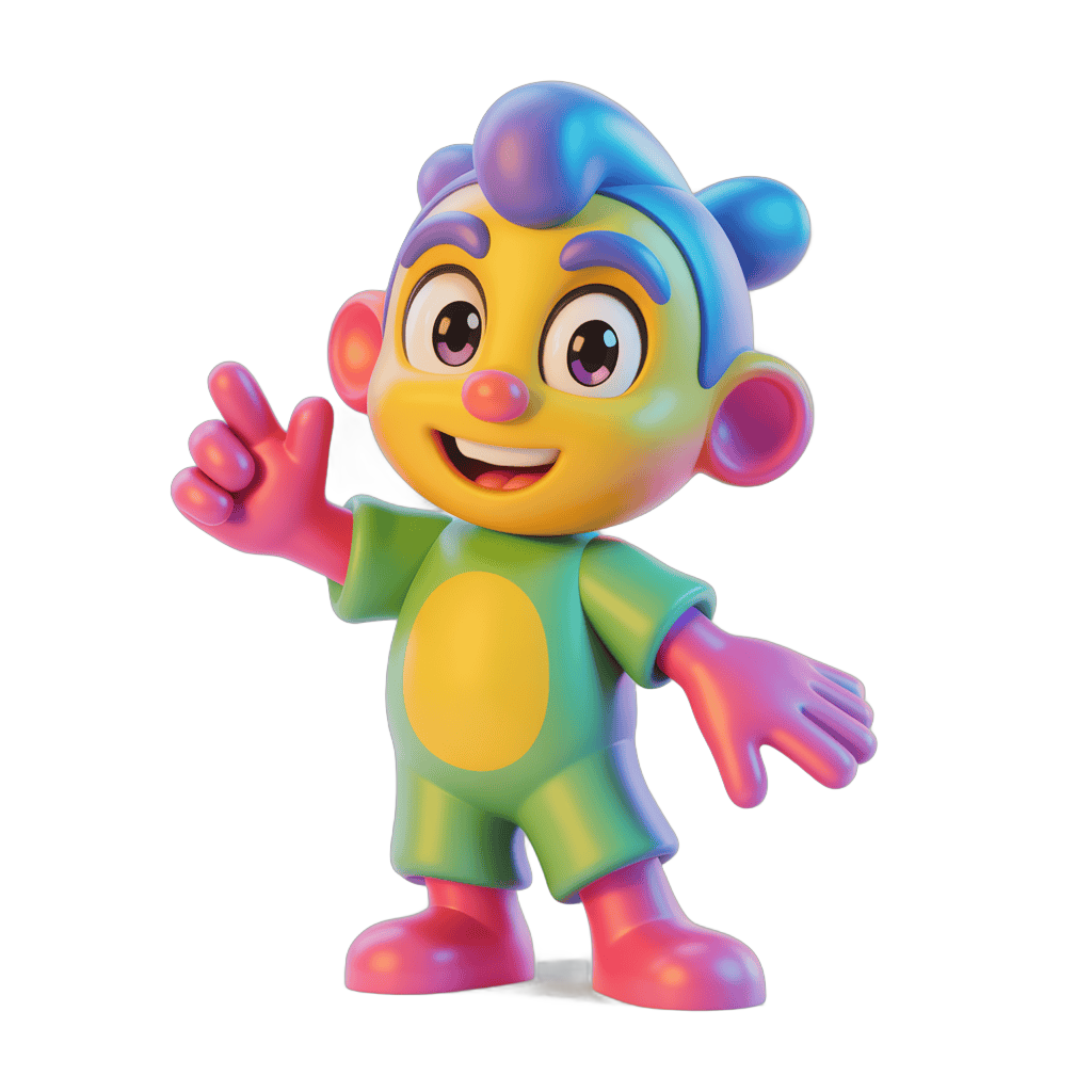 Colorful cartoon character waving in vibrant 3d style for kids content PNG - transparent background