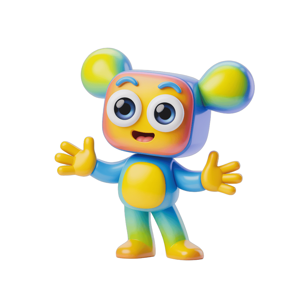Colorful cartoon character with arms outstretched for cheerful greeting designs PNG - transparent background